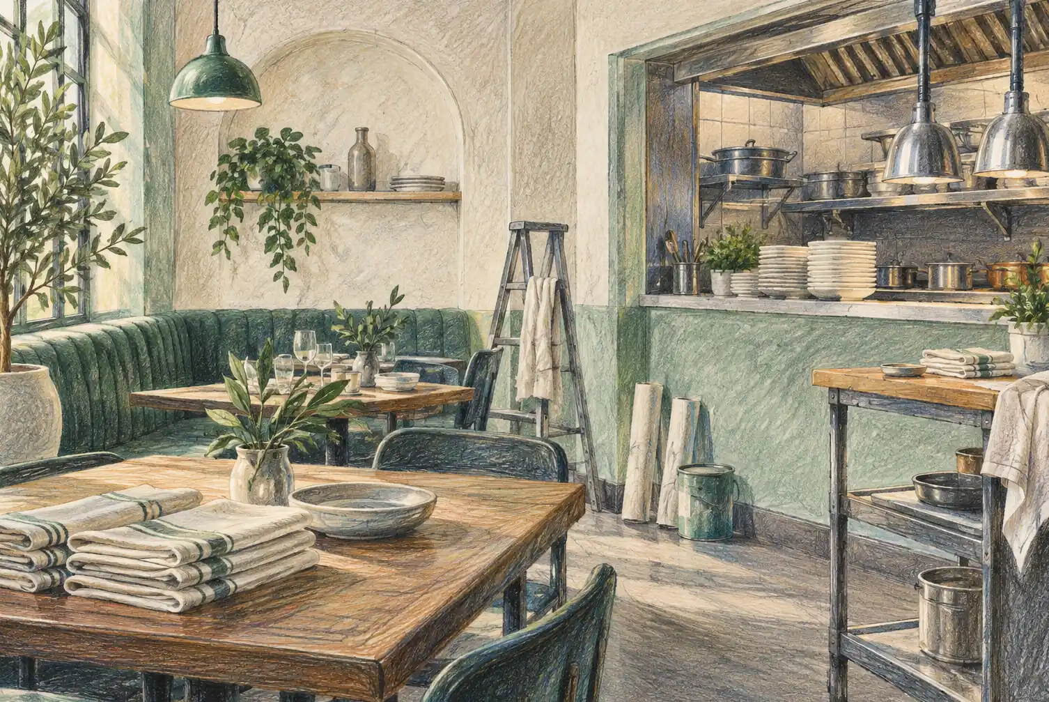 Illustration of restaurants and their working space